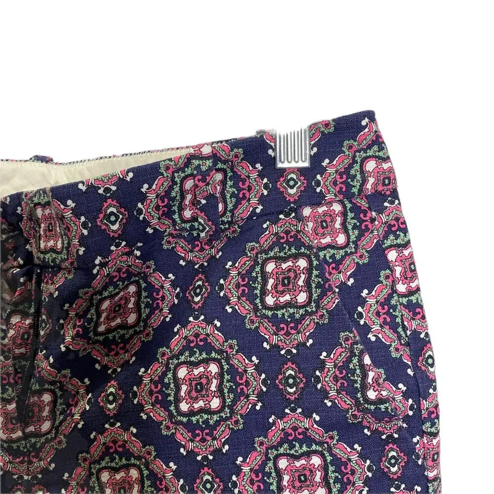 J.Crew Medallion Shorts Women Sz 0 Chino Pink Blue Paisley Cotton Stretch Pocket